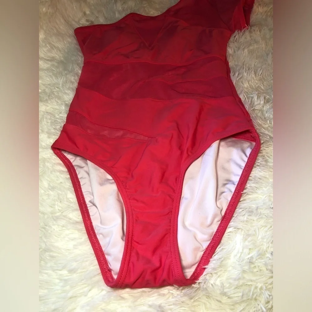 VENUS Red Deep Pink One-Shoulder One Piece Swimsuit